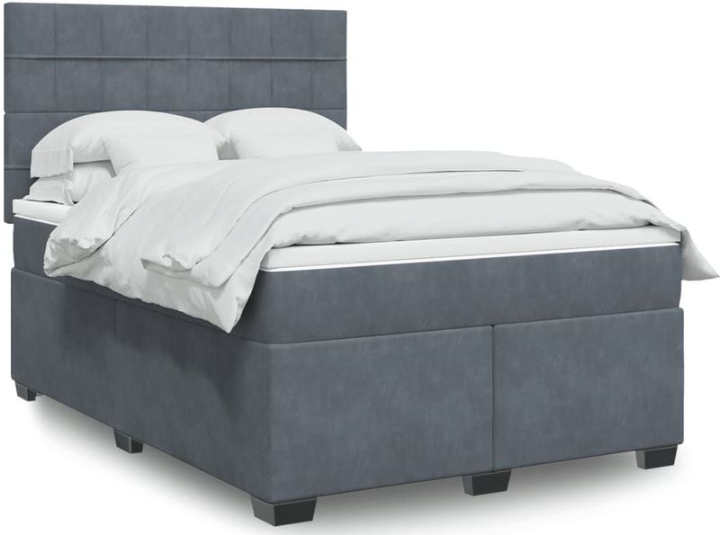 vidaXL - Boxspring - met - matras - fluweel - donkergrijsx200 - cm