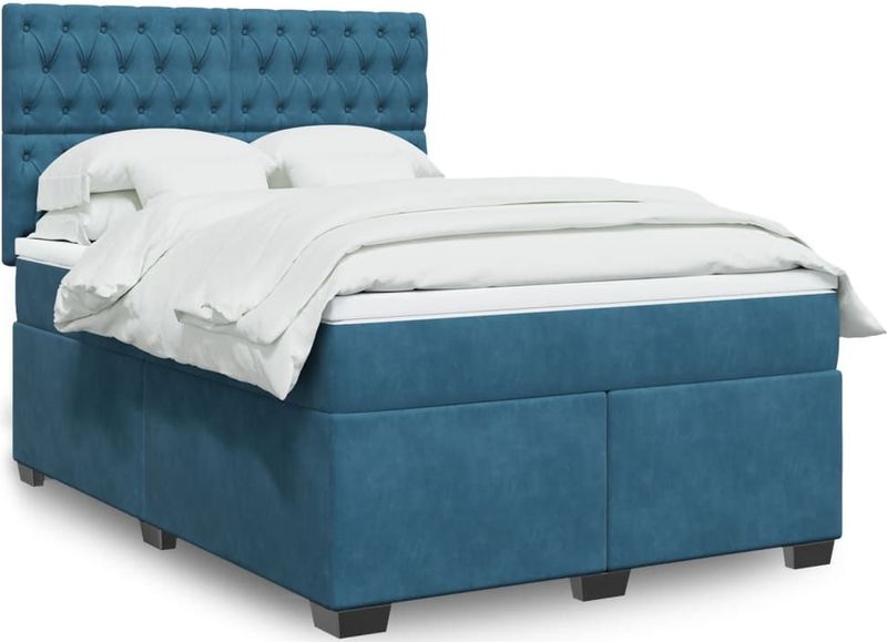 vidaXL Boxspring met matras fluweel blauw 140x200 cm