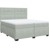 vidaXL - Boxspring - met - matras - fluweel - lichtgrijs - 200x200 - cm