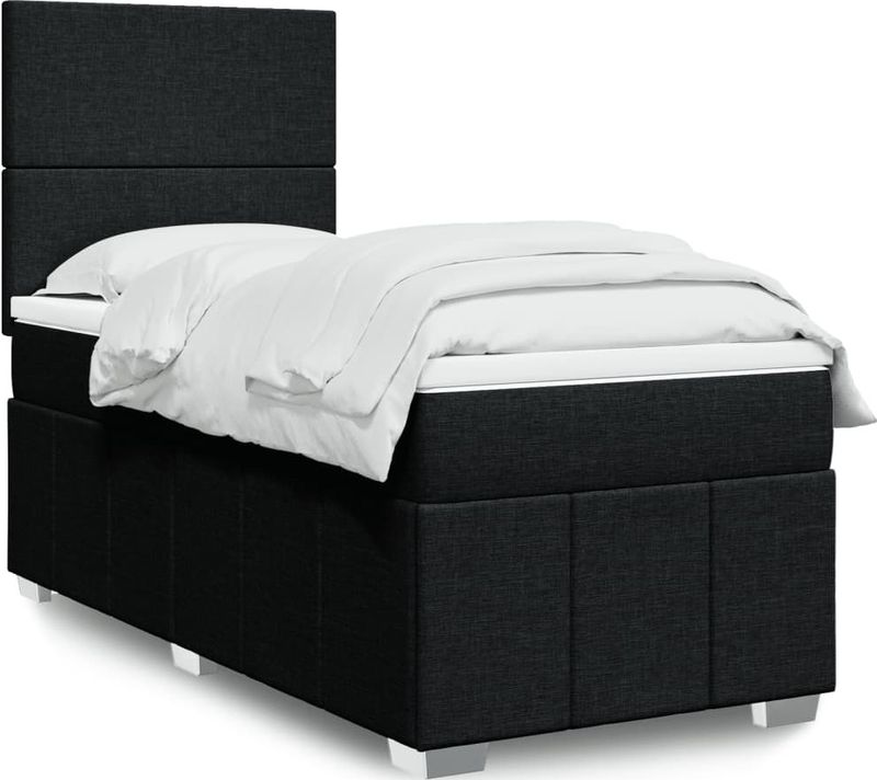 vidaXL Boxspringbett mit Matratze Schwarz 90x190 cm Stoff