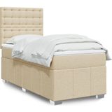 vidaXL Boxspringbett mit Matratze Creme 90x200 cm Stoff
