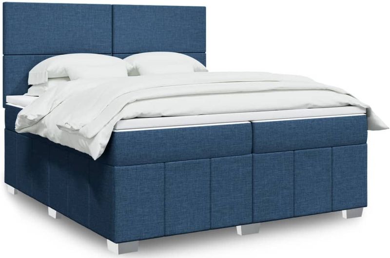 vidaXL - Boxspring - met - matras - stof - blauw - 200x200 - cm