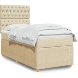 vidaXL Boxspring met matras stof crèmekleurig 90x190 cm