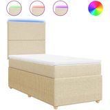 vidaXL Boxspring met matras stof crèmekleurig 90x200 cm
