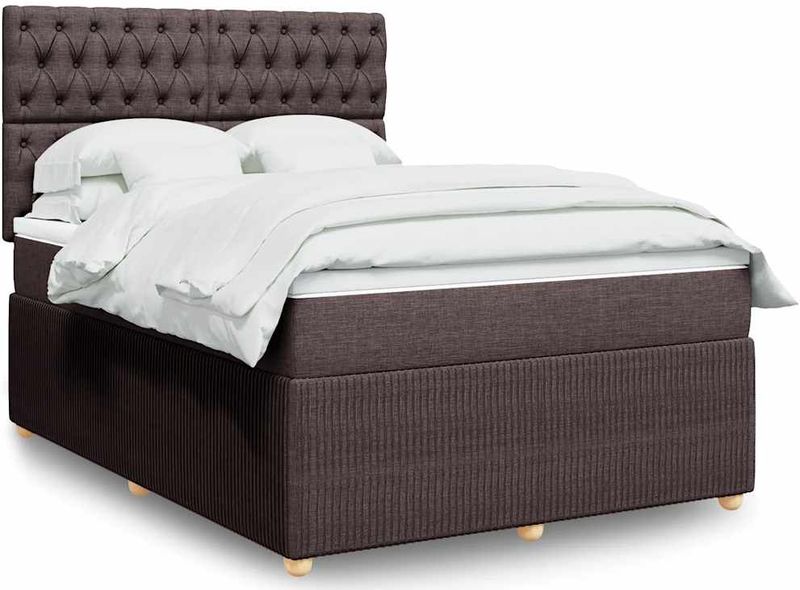 vidaXL Boxspring met matras stof donkerbruin 140x200 cm