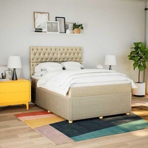 vidaXL - Boxspring - met - matras - stof - crèmekleurig - 160x200 - cm