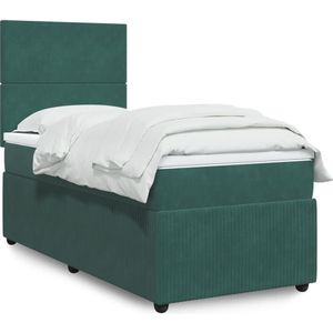 Vidaxl - Boxspringbett mit Matratze Dunkelgrün 90x190 cm Samt