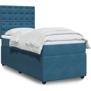 vidaXL Boxspringbett mit Matratze Blau 90x200 cm Samt