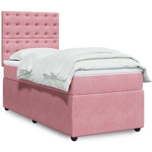 vidaXL Boxspring met matras fluweel roze 100x200 cm