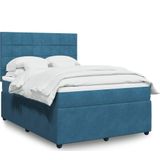 vidaXL - Boxspring - met - matras - fluweel - blauw - 140x200 - cm