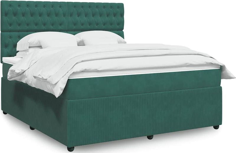 Vidaxl - Boxspringbett mit Matratze Dunkelgrün 180x200 cm Samt