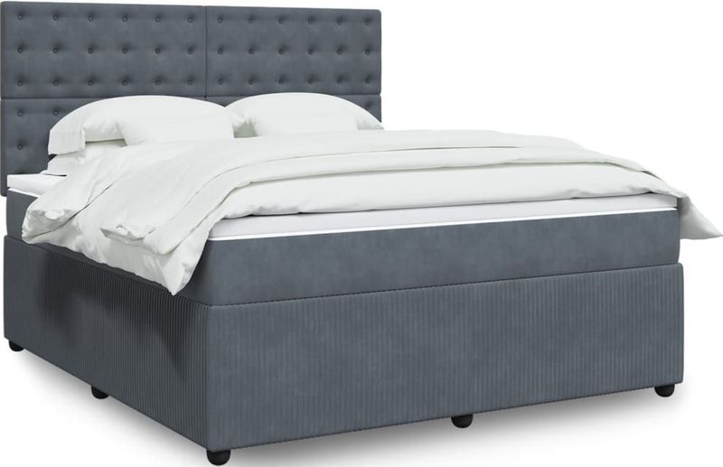 vidaXL Boxspringbett mit Matratze Dunkelgrau 180x200 cm Samt