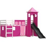 Vidaxl - Etagenbett mit Rutsche und Gardinen Rosa 90x200 cm