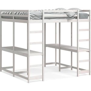 vidaXL - Hoogslaper - Grenenhout - Wit - Met Bureau en Ladder