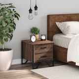 vidaXL - Nachtkastje - 40x41x40 - cm - bewerkt - hout - bruin - eikenkleurig