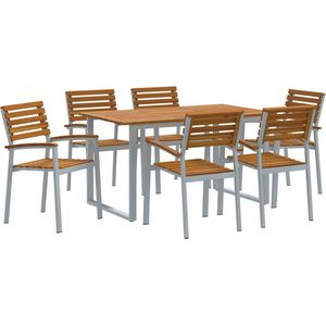 vidaXL 7-Delige Tuin Eettafel Set - Massief Hout Acacia - Metaal - Voor 6 Personen