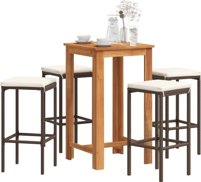 5-tlg. Gartenbar-Set Braun Massivholz Akazie und Poly Rattan Vidaxl