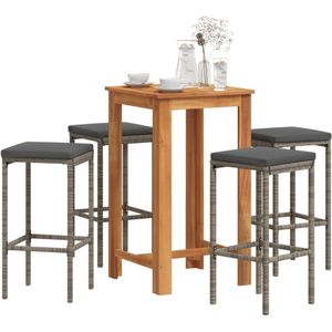 vidaXL - 5-delige - Tuinbarset - massief - acaciahout - en - poly - rattan - grijs