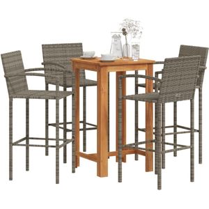 vidaXL - 5-delige - Tuinbarset - massief - acaciahout - en - poly - rattan - grijs