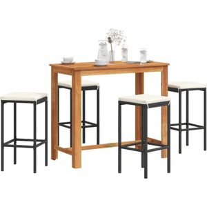vidaXL - 5-delige - Tuinbarset - massief - acaciahout - en - poly - rattan - zwart