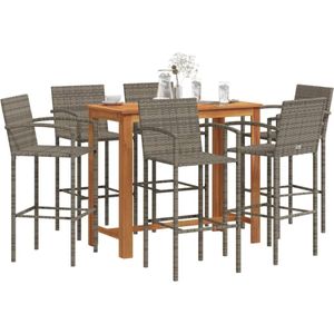 vidaXL 7-delige Tuinbarset massief acaciahout en poly rattan grijs