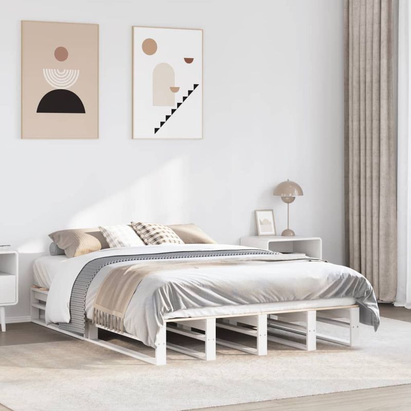 vidaXL Bedframe zonder matras massief grenenhout wit 150x200 cm