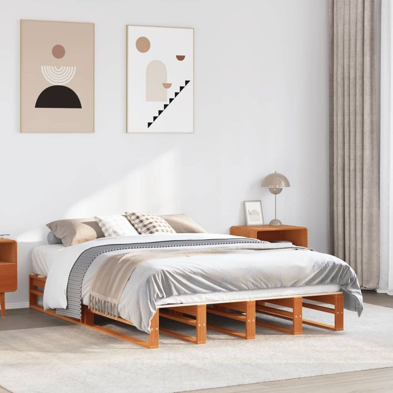 vidaXL Massivholzbett ohne Matratze Wachsbraun 120x190 cm Kiefernholz