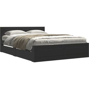 vidaXL - Bedframe - Zwart - Bewerkt Hout - Inclusief Lattenbodem