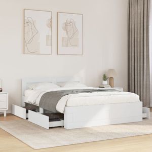 vidaXL Bettgestell mit Kopfteil ohne Matratze Weiß 135x190 cm