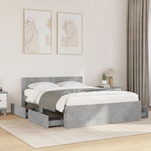 vidaXL Bettgestell mit Kopfteil Betongrau 135x190 cm Holzwerkstoff