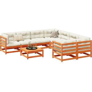 vidaXL - 9-delige - Loungeset - met - kussens - massief - grenenhout - wasbruin