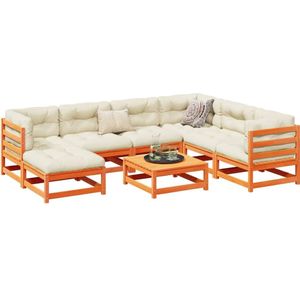 vidaXL - 8-delige - Loungeset - met - kussens - massief - grenenhout - wasbruin