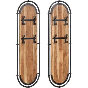 vidaXL - Wandkapstokken - 2 - st - met - 4 - haken - massief - acaciahout