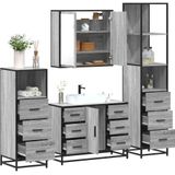 vidaXL - 4-delige - Badkamermeubelset - bewerkt - hout - grijs - sonoma - eikenkleur