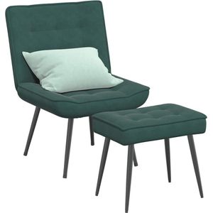 vidaXL - Relaxstoel - met - voetenbank - fluweel - donkergroen