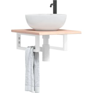 vidaXL - Badkamer Wandschap - Staal - Massief Eikenhout