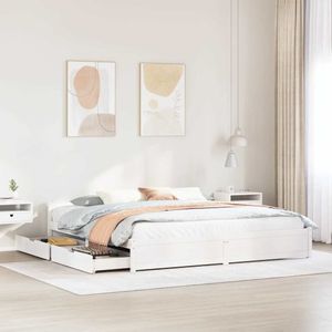 vidaXL - Bedframe - zonder - matras - massief - grenenhout - wit - 200x200 - cm