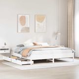 vidaXL - Bedframe - zonder - matras - massief - grenenhout - wit - 180x200 - cm