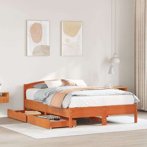 vidaXL Massivholzbett ohne Matratze Wachsbraun 135x190 cm Kiefernholz