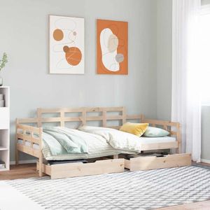 vidaXL - Slaapbank - met - lades - 80x200 - cm - massief - grenenhout