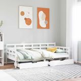 vidaXL - Slaapbank - met - lades - 90x200 - cm - massief - grenenhout - wit