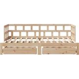 vidaXL Slaapbank met onderschuifbed en lades zonder matras 90x200 cm