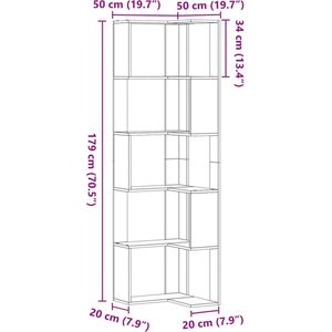 vidaXL Boekenkast 5-laags hoek 50x50x179 cm bewerkt hout gerookt eiken