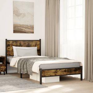 vidaXL Metallbett ohne Matratze Räuchereiche 107x203 cm