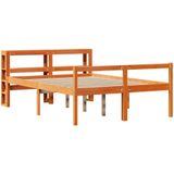 vidaXL Bedframe met hoofdbord massief grenenhout wasbruin 135x190 cm
