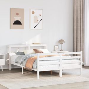vidaXL - Bedframe - met - hoofdbord - massief - grenenhout - wit - 135x190 - cm