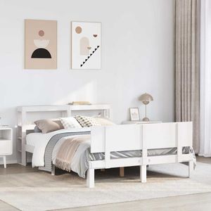 vidaXL Bedframe met hoofdbord massief grenenhout wit 135x190 cm