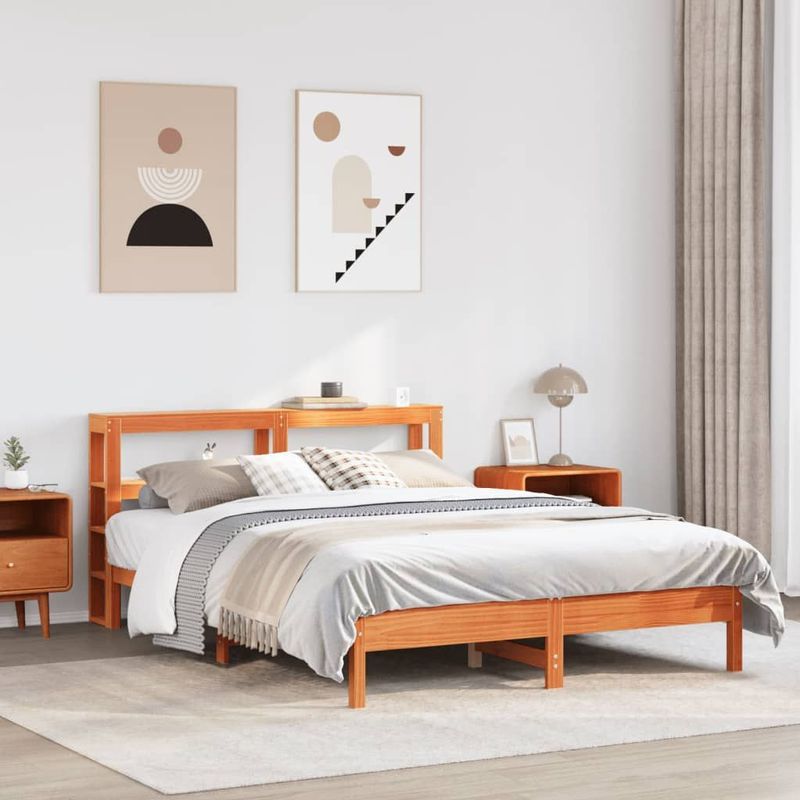 Massivholzbett ohne Matratze Wachsbraun 140x200 cm Kiefernholz Vidaxl