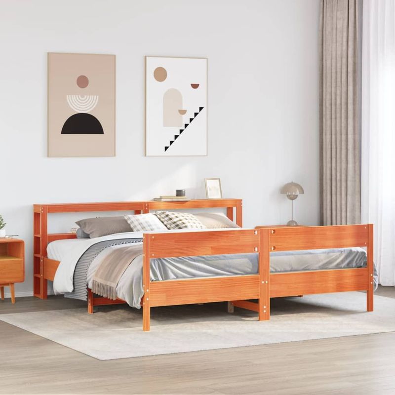 vidaXL Bedframe zonder matras massief grenenhout wasbruin 200x200 cm