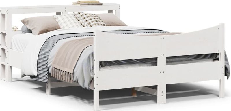 vidaXL Bedframe met hoofdbord massief grenenhout wit 140x190 cm